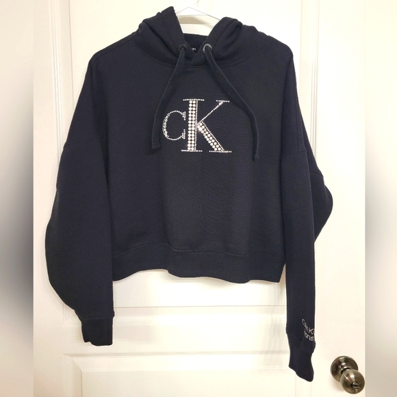 Calvin Klein Jeans Tops - Calvin Klein jeans large cropped black women's hoodie sweatshirt pullover